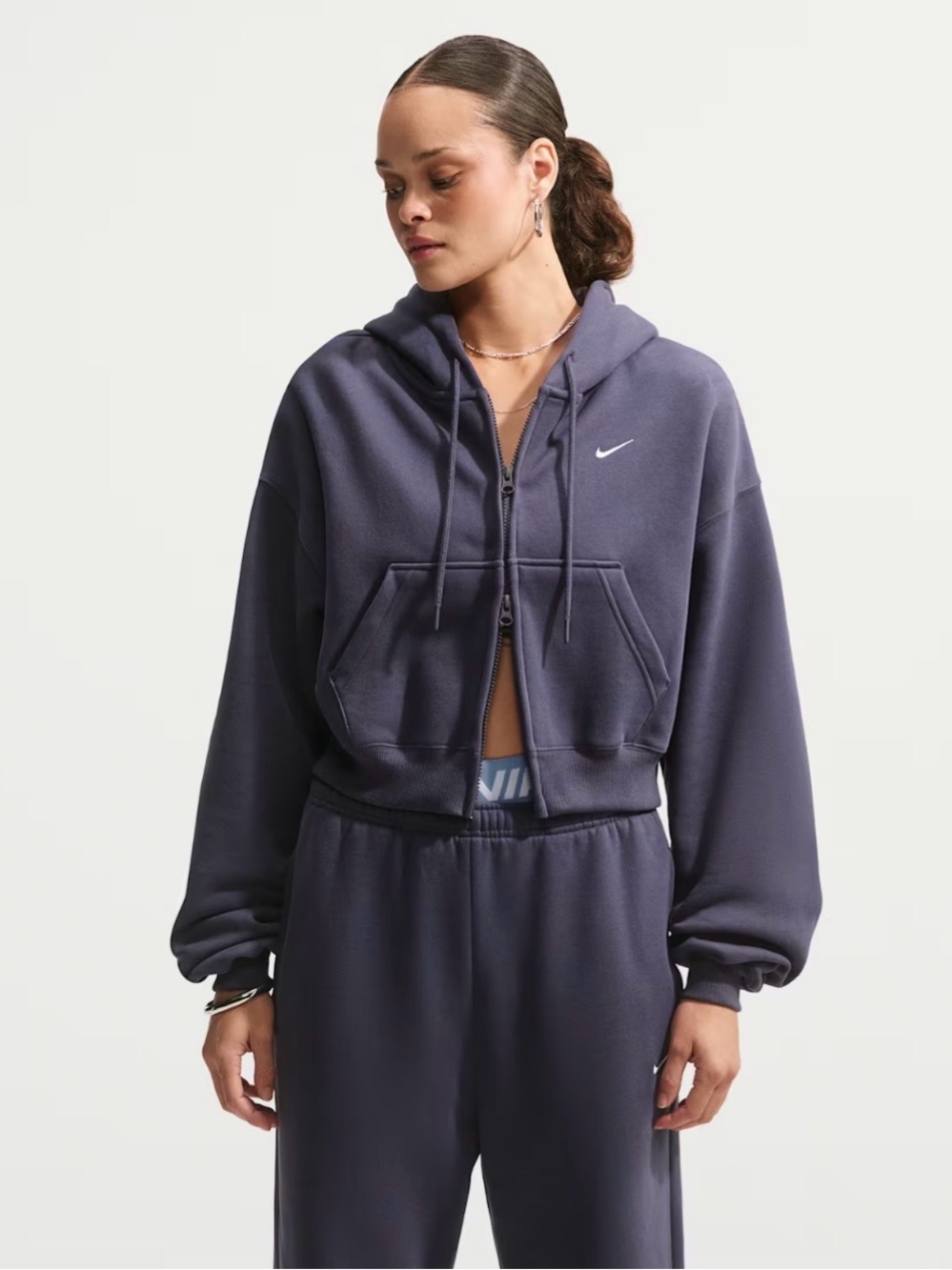 Nike Women's Dark Purple Cropped Zip Hoodie